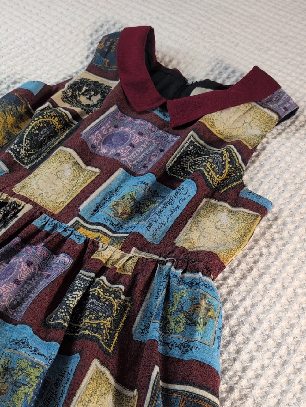 ModCloth Vintage 100% Cotton Burgundy Patchwork Print Dress - Picture 15 of 16